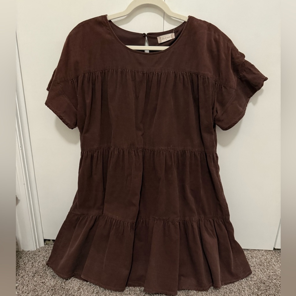 Altar'd State Raiden Flutter Sleeve Dress in a Purplish-Brown Corduroy, Size Med